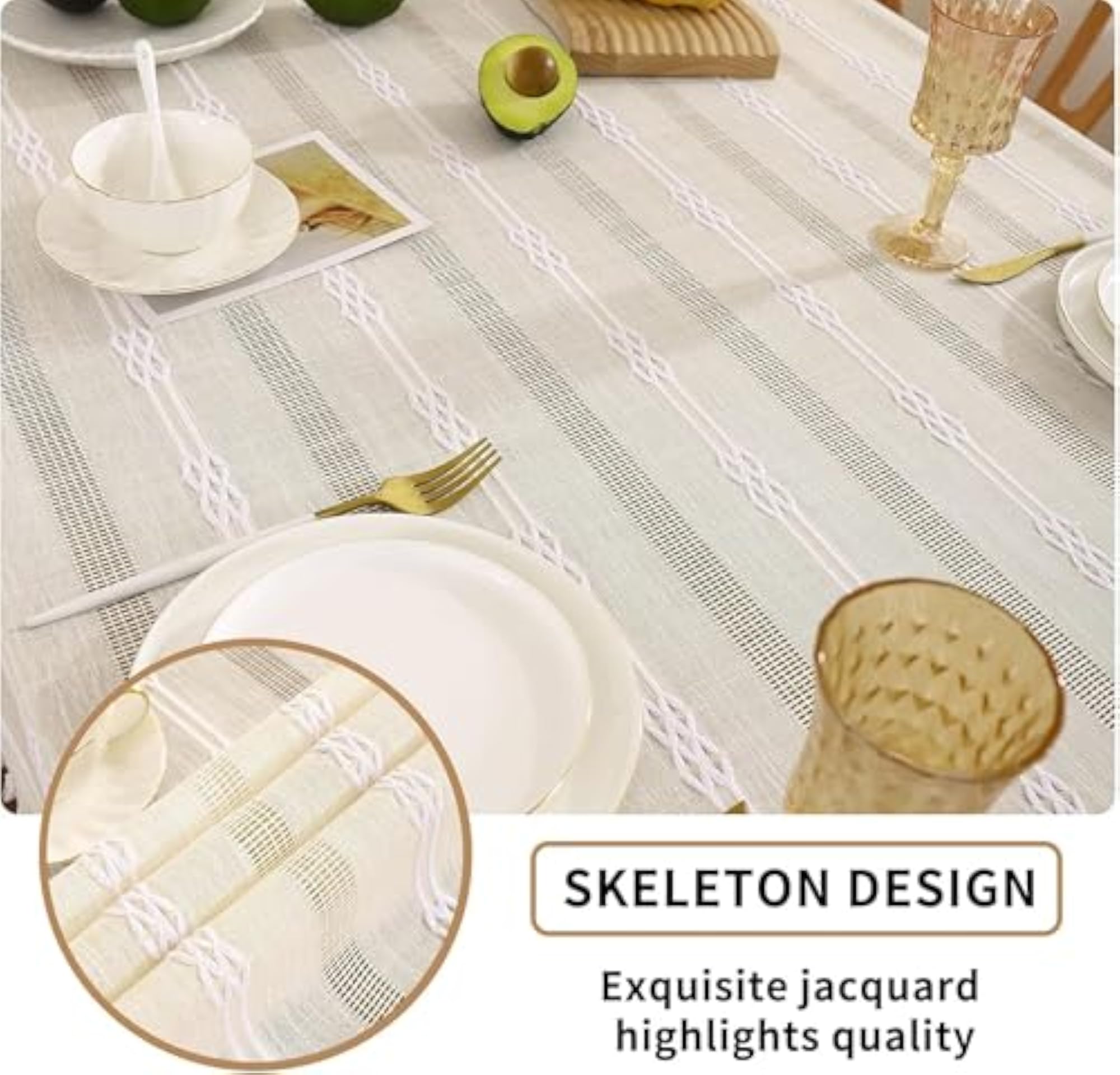 Farmhouse Dining Table Cover with Embroidery & Tassel Edges