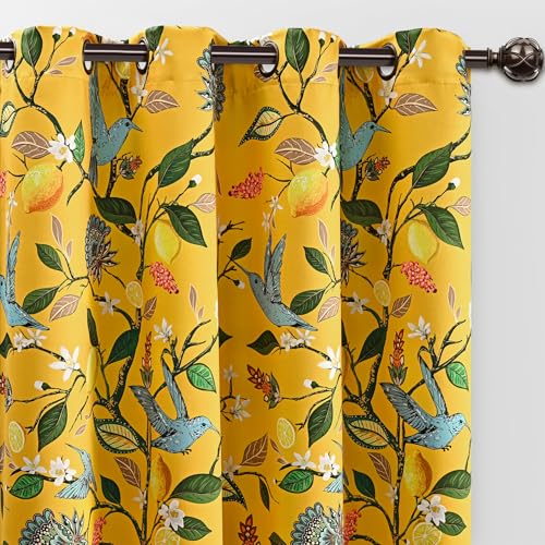 FRAMICS 100% Blackout Curtains for Bedroom Vintage Yellow Floral Curtains