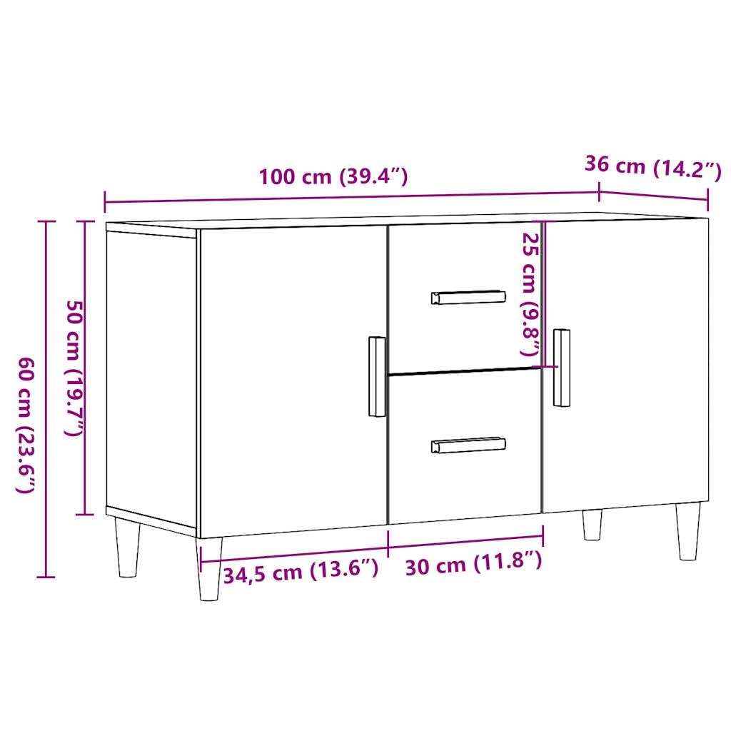 Buffet aspect bois vieilli - 100 x 36 x 60 cm - Avec pieds en métal - Pour salon, salle à manger, couloir, chambre à coucher, cuisine, bureau, espace de rangement et ordre