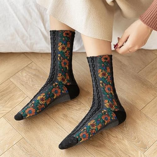 Saturatione Floral Socks, Saturatione Embroidered Floral Socks 5 Pairs, Comfortable Embroidered Florals Crew Sock3