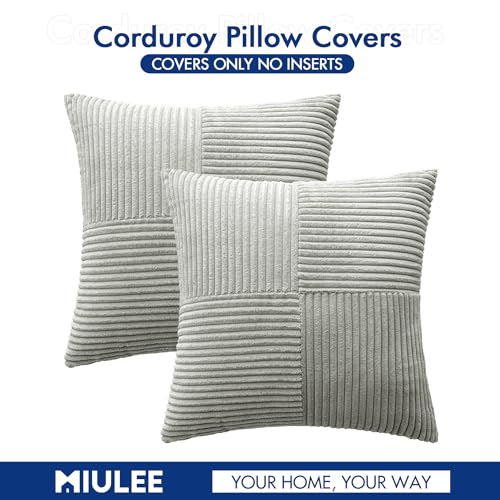 Image of MIULEE Silver Grey Decorative Throw Pillow Covers 20x20 Inch for Couch Bed Sofa Pack of 2 Boho Farmhouse Throw Pillows Soft Cross Corduroy Patchwork Textured Cushion Cases
