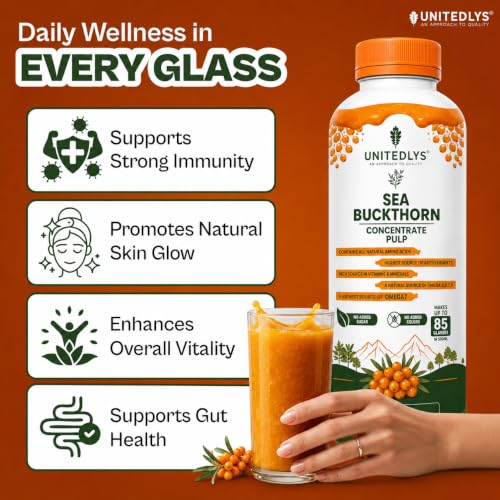 Image of 100% Pure & Sugar Free Himalayan Sea Buckthorn Juice 500ml | Rich in Vitamin C, Plant Based Vegan Omega 3 6 7 9 & Antioxidants | Original Sea Buckthorn Berry Pulp Supports Immunity, Skin Glow & Gut Health | Up to 85 Glass Juice