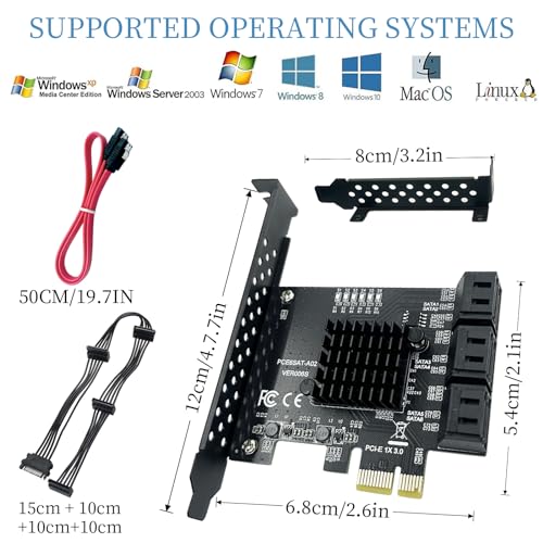 Xdingjiala PCI-E X1 to SATA 3.0 Controller Card, 6-Port SATA III 6Gbps Expansion Cards, Supports PCI-Express (1X 4X 8X 16X) Slot, Support SSD and HDD, for Windows/XP/MAC/Linux - Image 7
