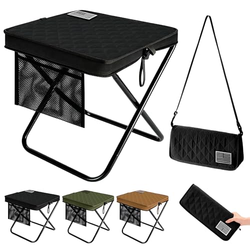 15.7 Extra Tall Portable Collapsible Stool for Adults Heavy Duty Camping Stool Thickened Foldable Stool Compact Pocket Size Travel Seat for Fishing Hiking Picnic and Outdoor Activities (Black)