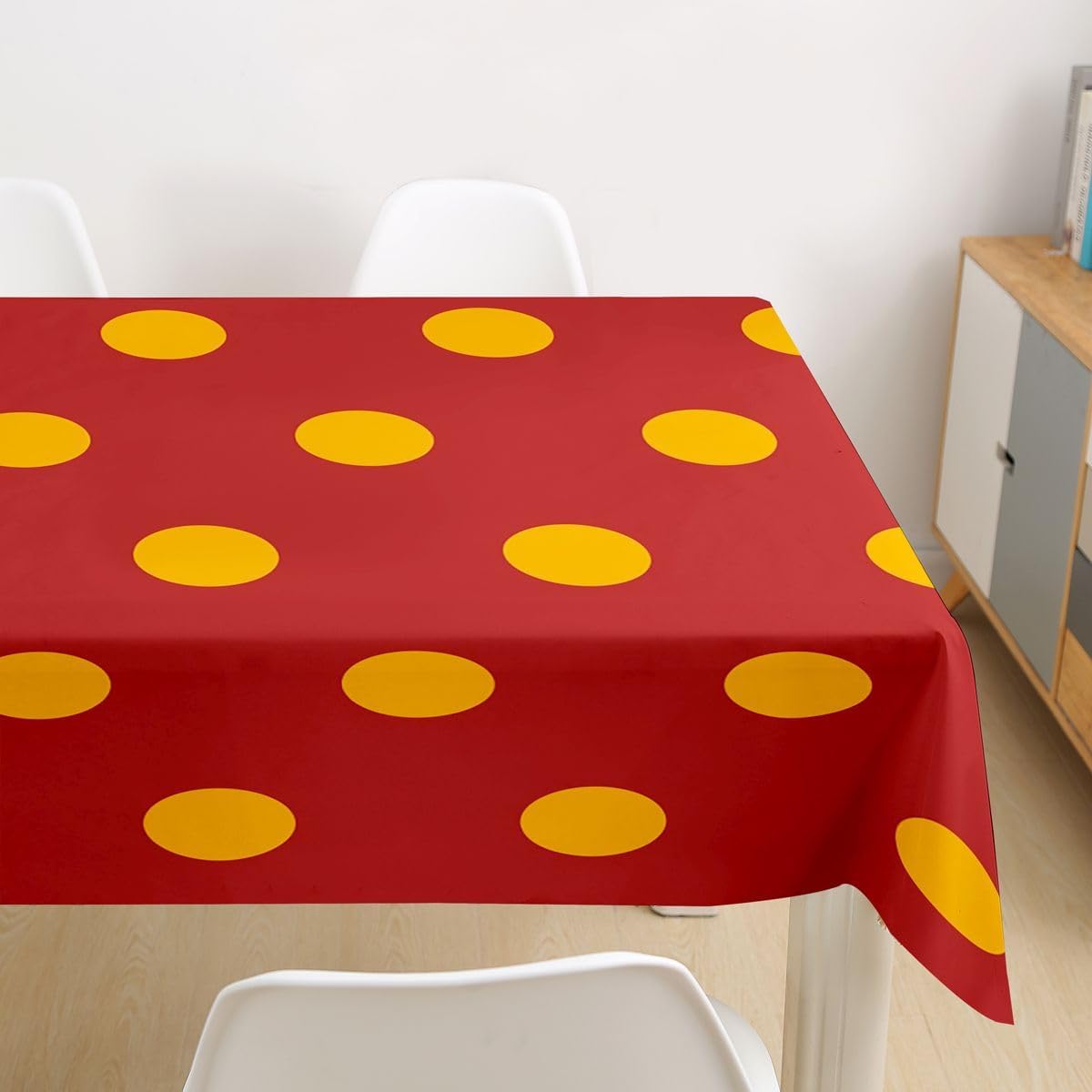 Manfei Polka Dot Tablecloths,Geometric Round Spot Table Cover,Warm Retro Simple Table Cloth,Red Yellow Table Accessories for Kitchen,Round 55" image 2
