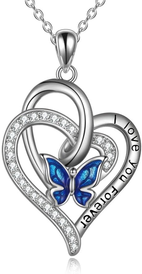VENACOLY Butterfly Necklace Sterling Silver Heart Pendant Butterfly Mother's Day Jewellery Birthday for Women Mum