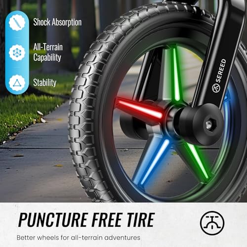 Image of SEREED Toddler Balance Bike 2 Year Old, No Pedal Kids Bicycle Toys for 2-5 Years Old, Tool-Free Adjustment, Customize Plate with Stickers, Gift for 2-3 Boys Girls (Black Lighting)