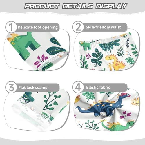 Wusikd Cute Dinosaur Girls' Leggings Toddler Doodles Leaves Plam Kids Yoga Pants Dance Active Tights 4T3