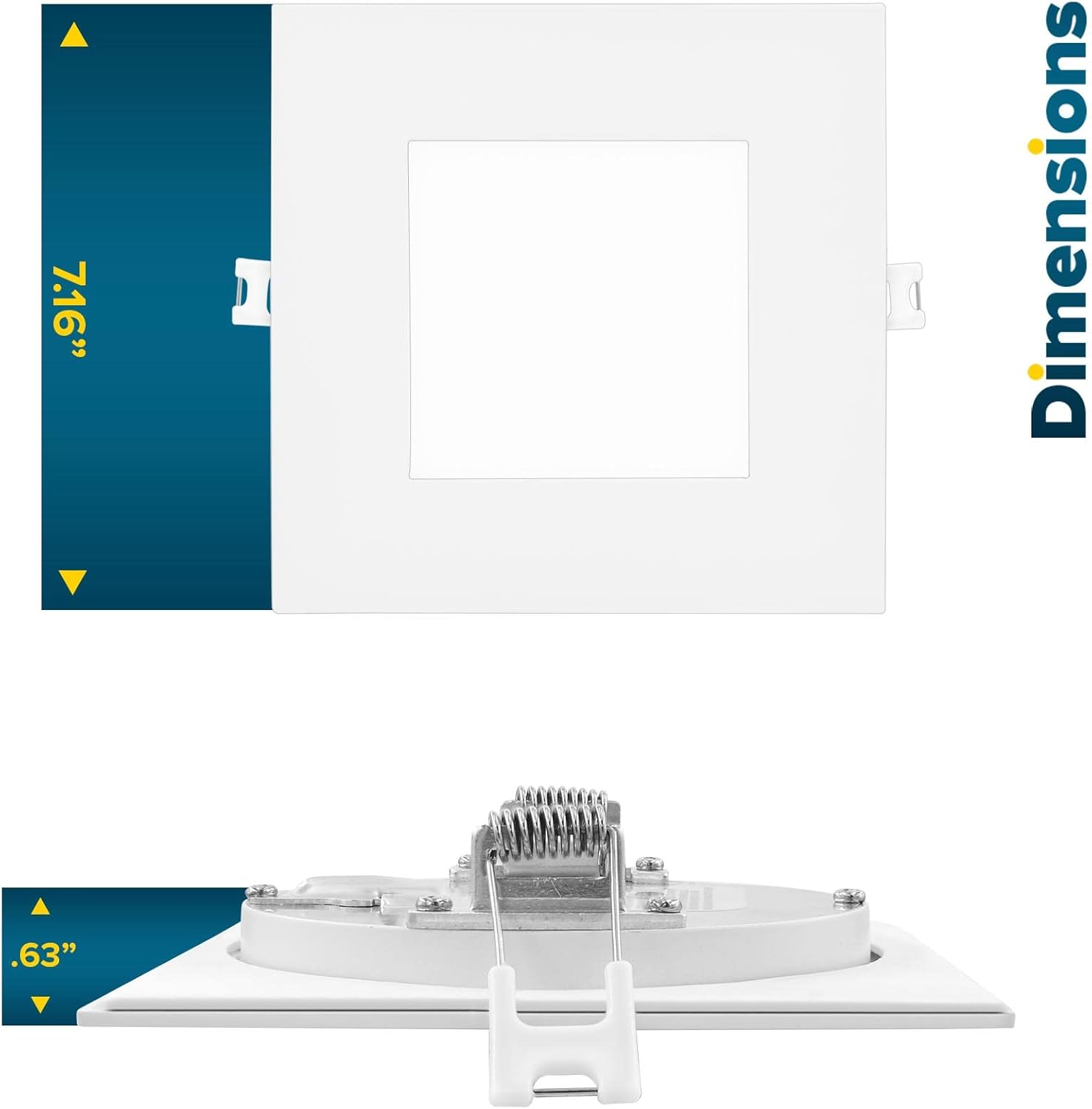 SUNPERIAN 6 Inch Square Ultra-Thin LED Recessed Lighting with Junction Box, 5 Color Options 2700K/3000K/3500K/4000K/5000K, 12W, 1000 Lumens, Dimmable Wafer Lights, Wet Rated, IC Rated (4 Pack)