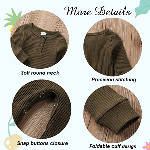 Vicvik Baby Boy Girl 2 Pack Solid Romper Knitted Button One Piece Bodysuit Long Sleeve/Short Sleeve Newborn Infant Jumpsuit Clothes #TOP2