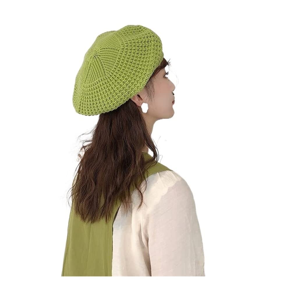 Bonnet Hiver Béret Tricoté Chaud d'hiver pour Femmes ， Au Crochet Chapeaux Casquette d'artiste De Couleur Unie Style Français Bonnets Chaud