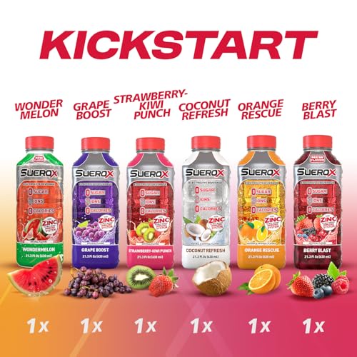 Image of SueroX Sugar Free Electrolyte Drink, Kickstart Pack, 21.3 Fl Oz, 6 Count | Sports Drink with 8 Ions, Zero Sugar, Zero Calories, Hydration & Recovery