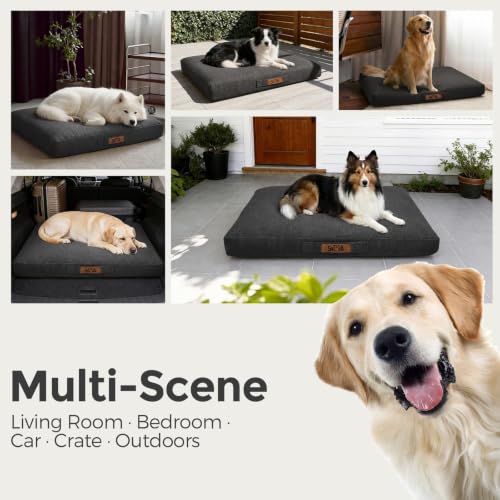 Image of Sytopia 42 Inch Indestructible Dog Bed for Extra Large Dogs, Waterproof Chew Proof Orthopedic Pet Mat for Crate with Machinne Wshable Cover, Great for Indoor Outdoor Use, Dark Grey