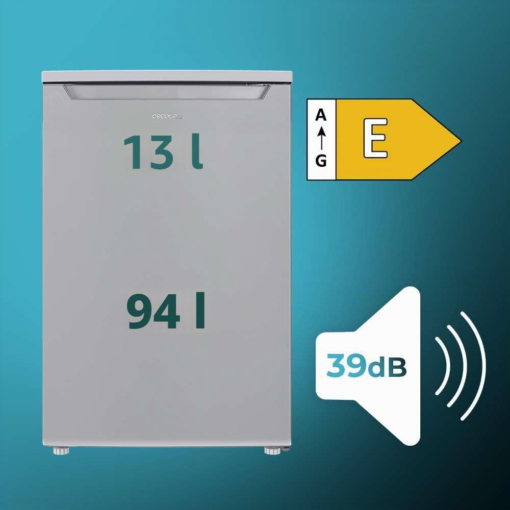 Cecotec Mini-Kühlschrank 107 L Bolero CoolMarket TT 107 Inox, Energieklasse E, Energiesparend, Reversible Tür, Niedriger Geräuschpegel, Crisper-Box, Gefrierfach