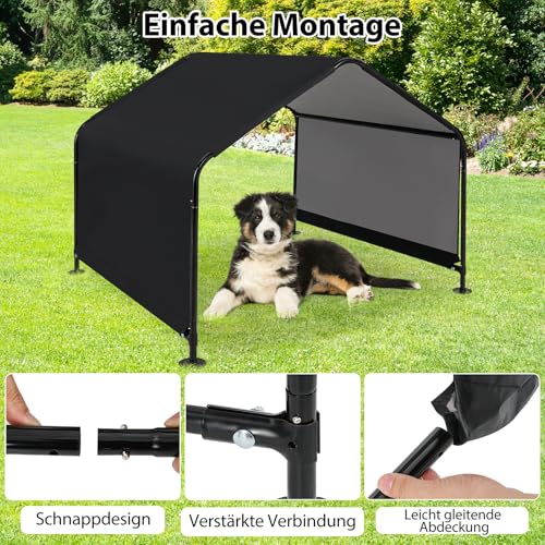 COSTWAY Hundehütte Outdoor, Hundezelt für große, mittlere & kleine Hunde, Haustierzelt wasserabweisend, mit Regenvordach & Bodenpfählen, Metallrahmen, 129 x 124 x 108 cm, Schwarz