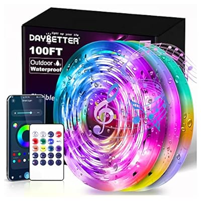 DAYBETTER 100 ft Outdoor Led Strip Lights Waterproof, Smart Light Strips with App Voice Control Remote, 5050 RGB Music Sync Color Changing Led Lights for Bedroom, Room Decor (3 Rolls of 32.8 ft)
