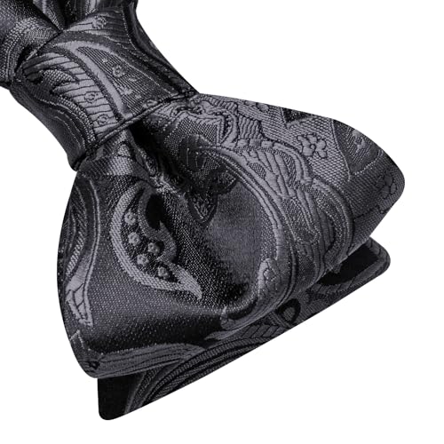 Image of Dubulle Self Tie Bow Ties and Lapel Pin for Men Paisley Solid Mens Bowtie and Handkerchief Cufflinks Set Wedding
