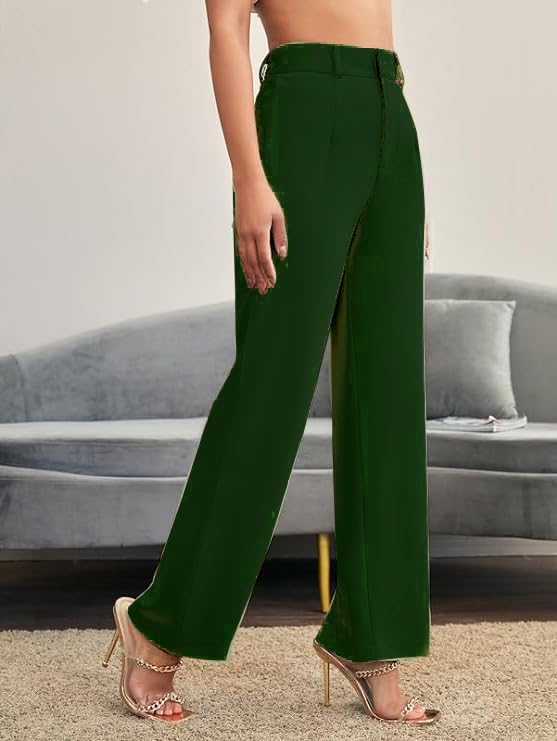 Image of Women's Poly Cotton Trousers Pants Relaxed Fit Boot Cut Ribbed Bell Bottom Trousers for Women