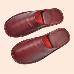 Mens Women Genuine Cowhide Leather Slippers Non Slip Home Bedroom Shoes House Slippers Comfy Indoor Outdoor Shoes Slippers