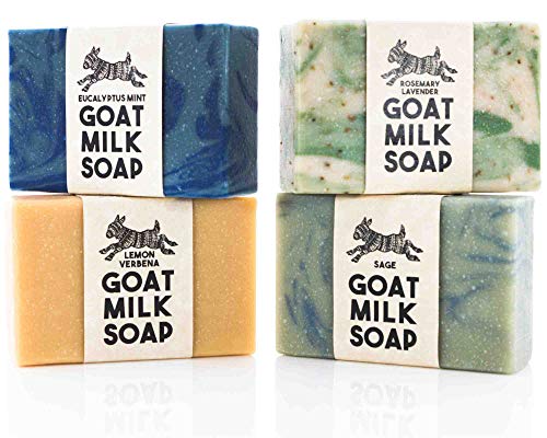 Herbal Variety Pack ~ Creamy Goats Milk Soap | All Natural Organic Ingredients | Sage, Lemon Verbena, Rosemary Lavender & Eucalyptus Mint | SLS, BPA & Paraben Free! Handmade in the USA!