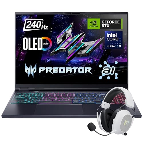 Acer Predator Helios Neo 16 Gaming Laptop 16 WQXGA 240HZ OLED Intel 24-Core Ultra 9 275HX RTX 5060 DLSS4 32GB DDR5 RAM 1TB SSD Killer WiFi 6E Thunderbolt 4 RJ 45 Win 11 Pro w/Accessory