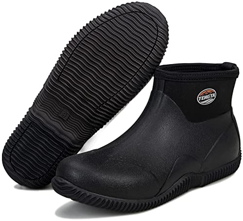 TENGTA Men's Waterproof Rain Boots, Ankle Height Garden Mud Shoes, Outdoor Insulated Neoprene Rubber Boots for Gardening Camping and Yard Working2
