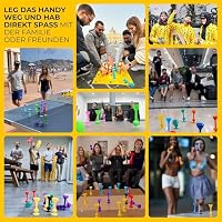 TOSSIT Spiel Saugnapf Darts, Indoor Outdoor Drinnen Draußen, Boccia, Petanque, Wurfspiel, Nachhaltig langlebig Silikon, Boden oder Wand, Family Pack, Rot Cyan Blau Gelb – Ansicht 5
