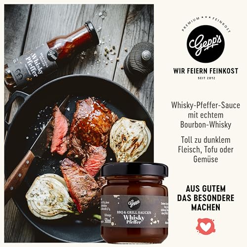 Gepp’s Feinkost Wundertüte Mini Grillstation I Grill-Geschenke für Männer mit BBQ Grillsauce, Whsikey Pfeffer Sauce & Knoblauch Chili Sauce I Grillgewürze Geschenkset