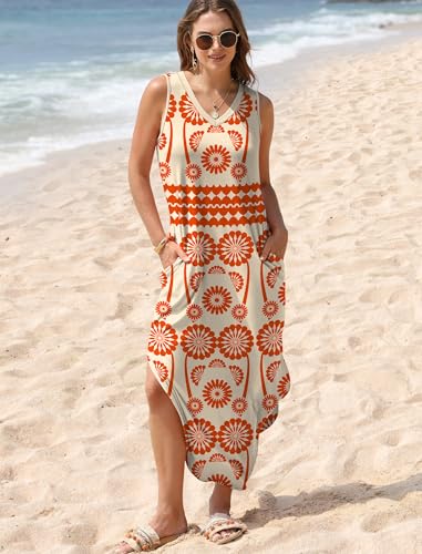 Image of Sampeel Summer Dresses Maxi Dress Vacation Beach Sundresses 2025 with Pockets