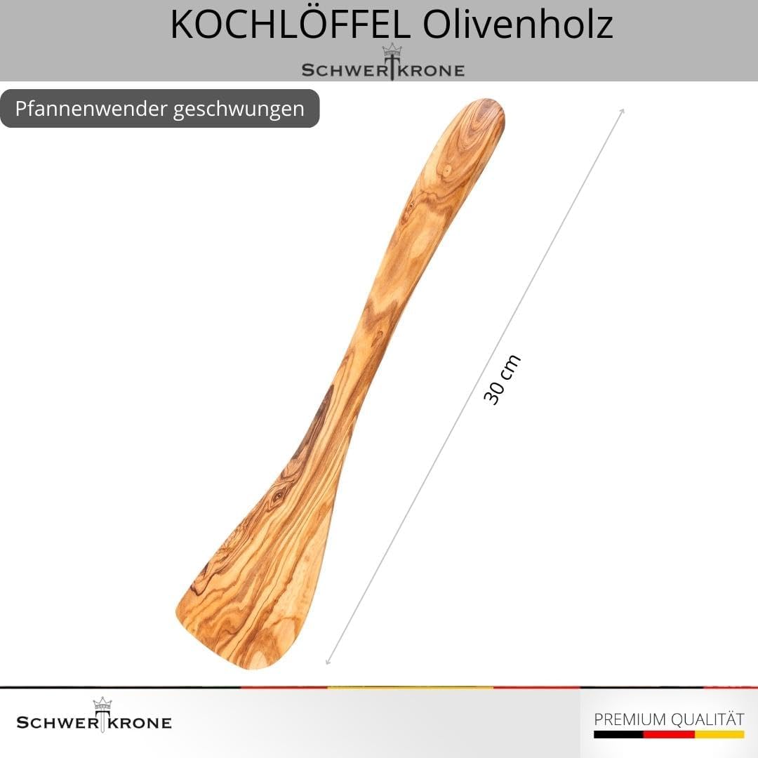Schwertkrone Cooking Spoon Set, Olive Wood | Spatula | Risotto Spoon | Pointed and Round Pfannenheber Holz Olive