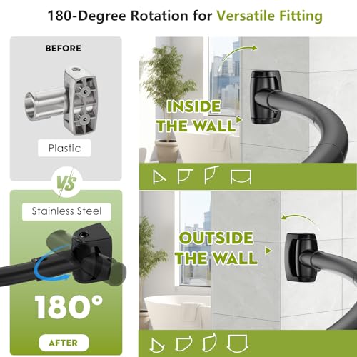 Curved Shower Curtain Rod， Adjustable 33-78 Inches Matte Black All Stainless Steel Curved Shower Rod，Shower Curtain Rod for Extra Shower Space for Bathroom, Bathtub, Stall, No Rust, Need to Drill by Haryaers - Image 3