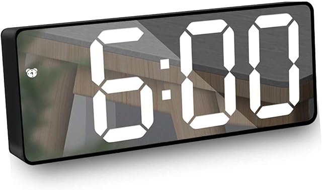 JSTH Mirror Alarm Clock, Digital Alarm Clock 3inch LED Display with Temperature/Snooze/Adjustable Brightness/Date Calendar/USB Port Night Light for Bedroom Living Room Home Decor(Black)