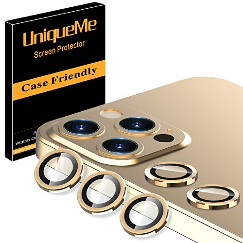 [5 Pack] UniqueMe Camera Lens Protector Compatible for iPhone 12 Pro Max 6.7 inch, [Precise Cutout] Camera Cover Circle Tempered Glass - Gold