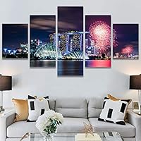 SIGNWIN 5 Panel Canvas Wall Art City Illuminations for Home Decorations Ready to Hang - 60