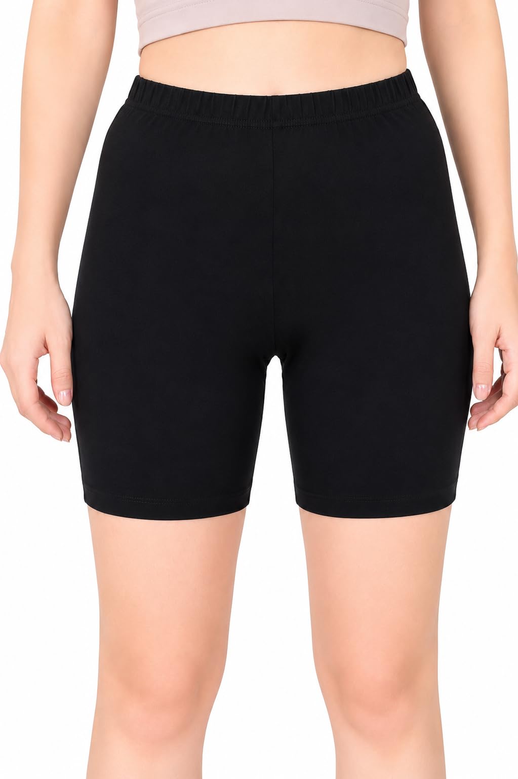Women's High Coverage Super Combed Cotton Elastane Stretch Underskirt Shorts Mid Waist Boyshorts Shorties with Concealed Waistband