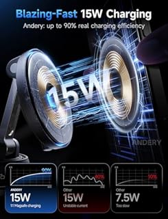 ANDERY Only for iPhone Magsafe Car Mount Charger [15W Wireless Faster Charging, 78+LBS Strongest Suction, 2400gf Strongest Magnetic] 360° Adjustable Car Phone Holder, Phone Holders for Your Car, Black