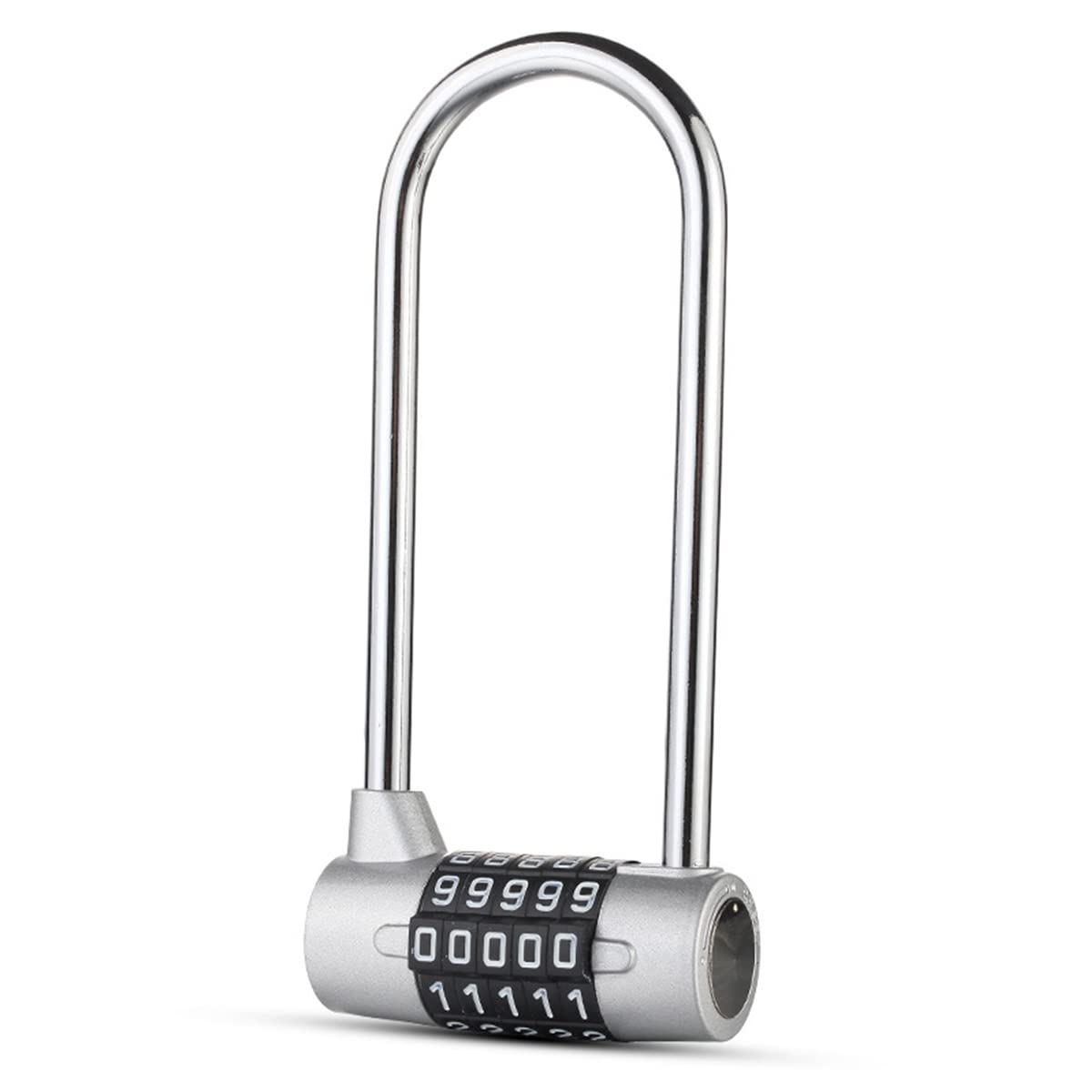 5 Digit Combination Padlock, Lengthened Combination Lock, Long Shackle Gym Locker, School Locker，Luggage Travel Lock, Toolbox, Closet, Luggage, Cabinet Storage (Silver)