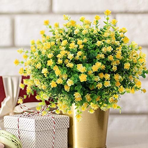 Mocoosy 8 Bundles Artificial Flowers Outdoor UV Resistant Yellow Fake Flowers for Decoration, Plastic Faux Flowers Bulk for Hanging Baskets Planter Pot Indoor Outside Graves Home Garden Window Decor