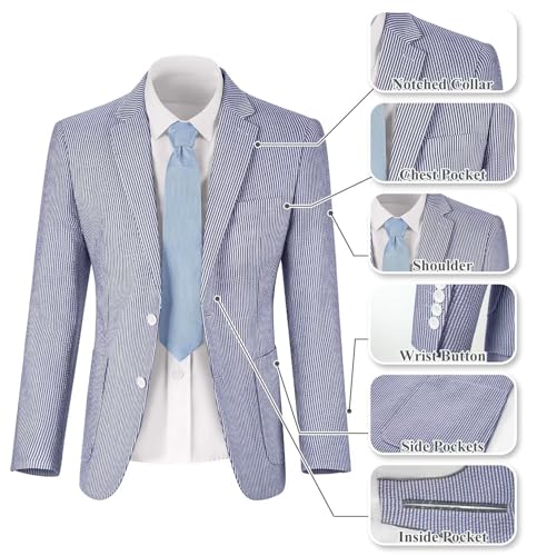 Men 2 Piece Seersucker Suit Slim Fit Blazer Pants Set Summer Beach Wedding Suits for Mens Prom Striped Tux Jacket Pant2