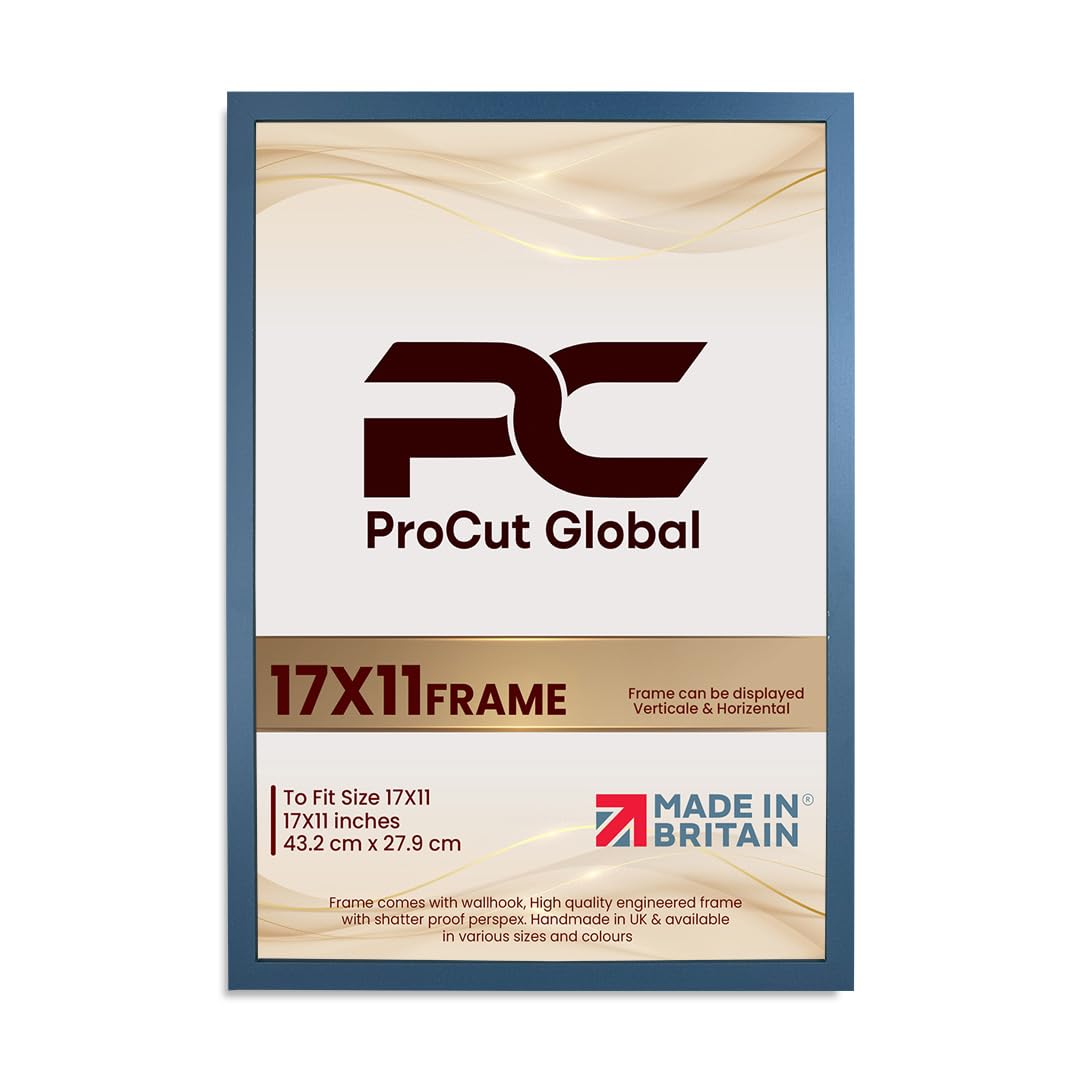 Procut Global 17X11 Navy Blue Picture Frames – Sleek Wooden Photo Frame with Shatterproof Perspex for Wall or Tabletop – Perfect for Posters, Certificates, Prints–Multiple Sizes & Colors Available