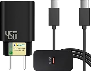 Carregador Turbo 45W + Cabo USB-C de 1m - Carregamento Rápido e Eficiente para iOS, Android, Tablets - Tecnologia GaN, Segurança Garantida