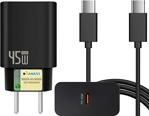 Carregador Turbo 45W + Cabo USB-C de 1m - Carregamento Rápido e Eficiente para iOS, Android, Tablets e Todos os Dispositivos com USB Tipo-C - Tecnologia GaN, Segurança Garantida