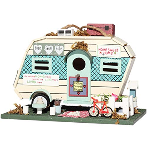 ANSTRK Creative Motel Shape Retro Steeple Wood Birdhouse Outdoor Hanging Decoration English Courtyard Garden Cottages Bird House For Small Bird Cabin Birdhouse Welcome Decorative Hand