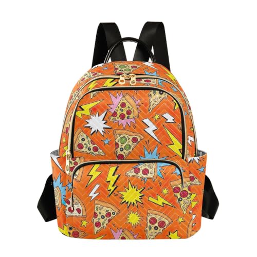 Sac à dos orange anti-pagaïe à poches zippées motif pizza cartoon