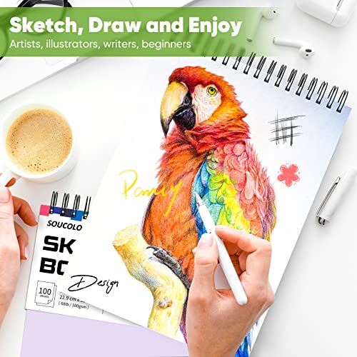Image of Soucolor 9x12 Sketch Book 2-Pack, 100 Sheets, Acid-Free, Spiral Bound