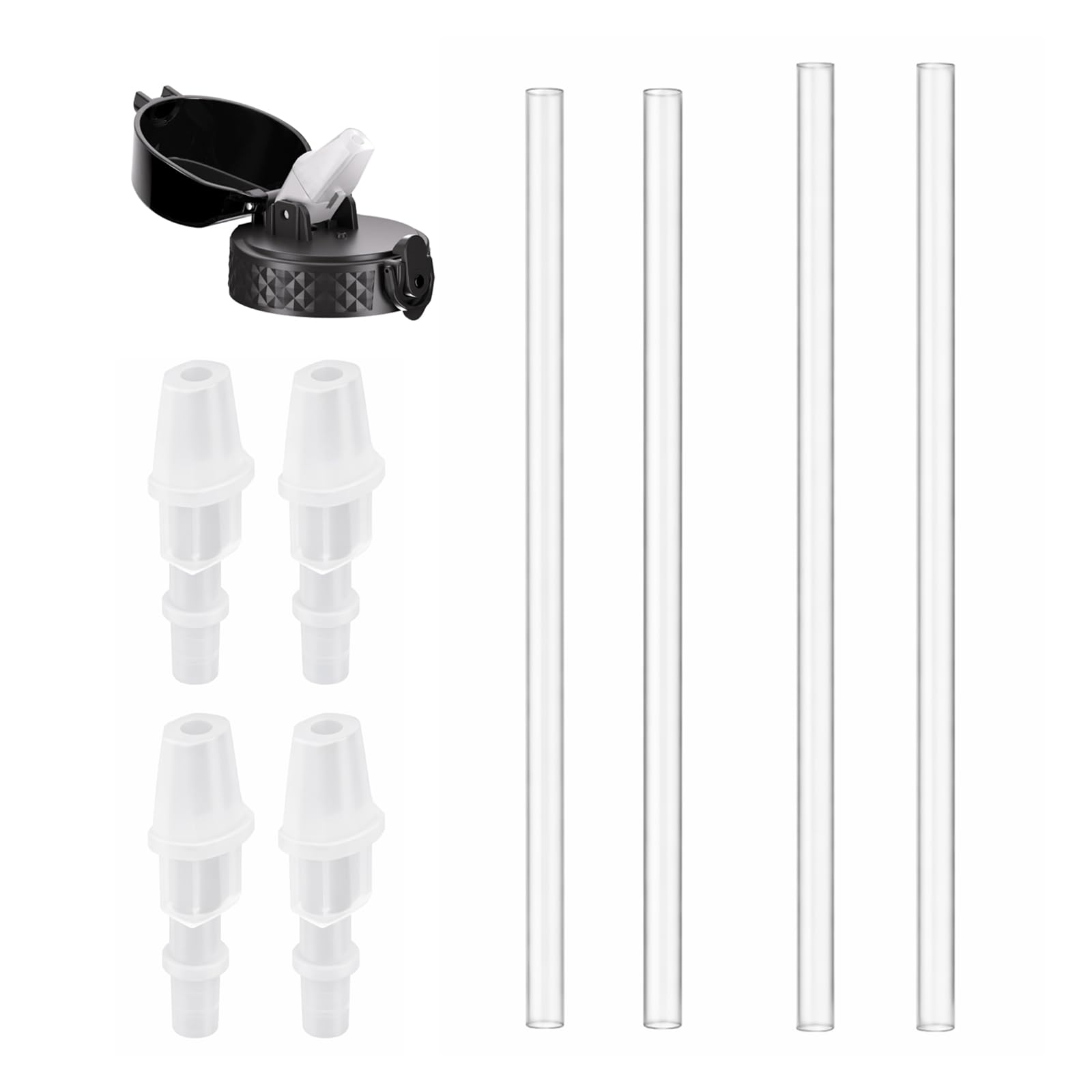 HAPPOW 4Pcs Water Bottle Mouthpiece Replacement, Food Grade Silicone Bite Valve with Straw Hose & Connector, Leak-Proof Accessories Compatible with Contigo Water Bottles 18Oz 25Oz