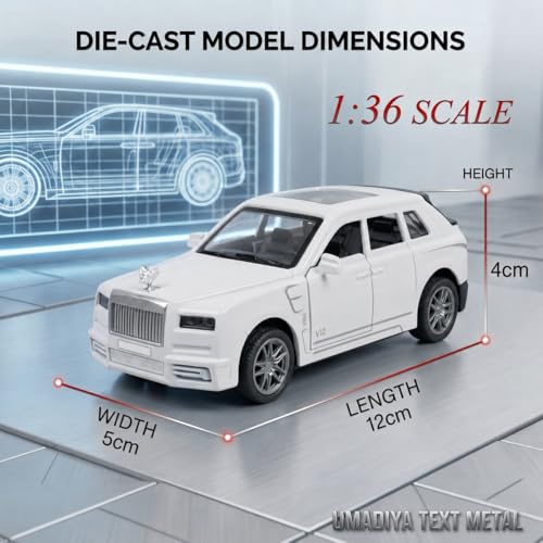 Image of Umadiya Rolls Royce Cullinan 1:36 Scale Model Car Exclusive Alloy Metal Car Die-cast Scale Model Pullback Toy with Openable Doors & Light Music Best Gifts Toys Kids【Colors as Per Stock】
