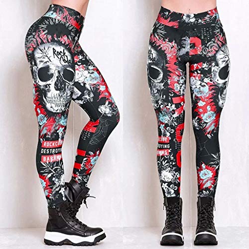 Janly Clearance Sale Women's Pants, Women Skull Printed Skinny Slim High Waist Yoga Leggings Pants, for Winter & Christmas (Red-3XL) steampunk buy now online