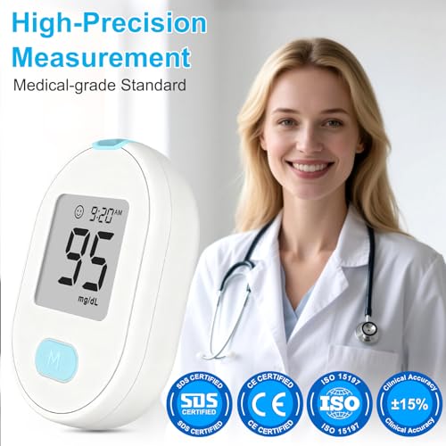 Image of Blood Glucose Monitor Kit, Blood Sugar Testing kit with 50 Blood Sugar Test Strips, 50 Painless 33G Lancets, 1 Blood Glucose Meter, 1 Lancing Device, Medical Accuracy, 5-Second Results, No Coding & Auto Eject, Glucometer Kit for Diabetes Testing for Home /Travel Use