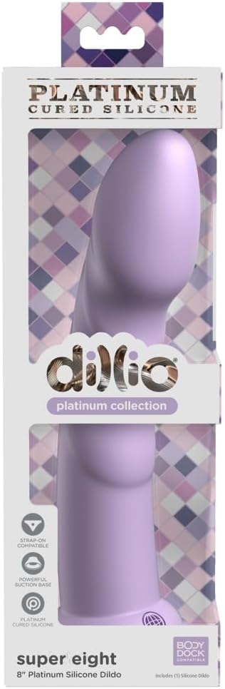 Pipedream Prorducts - Dillio Platinum Collection - Super Eight 8" Platinum Cured Silicone Dildo - Purple